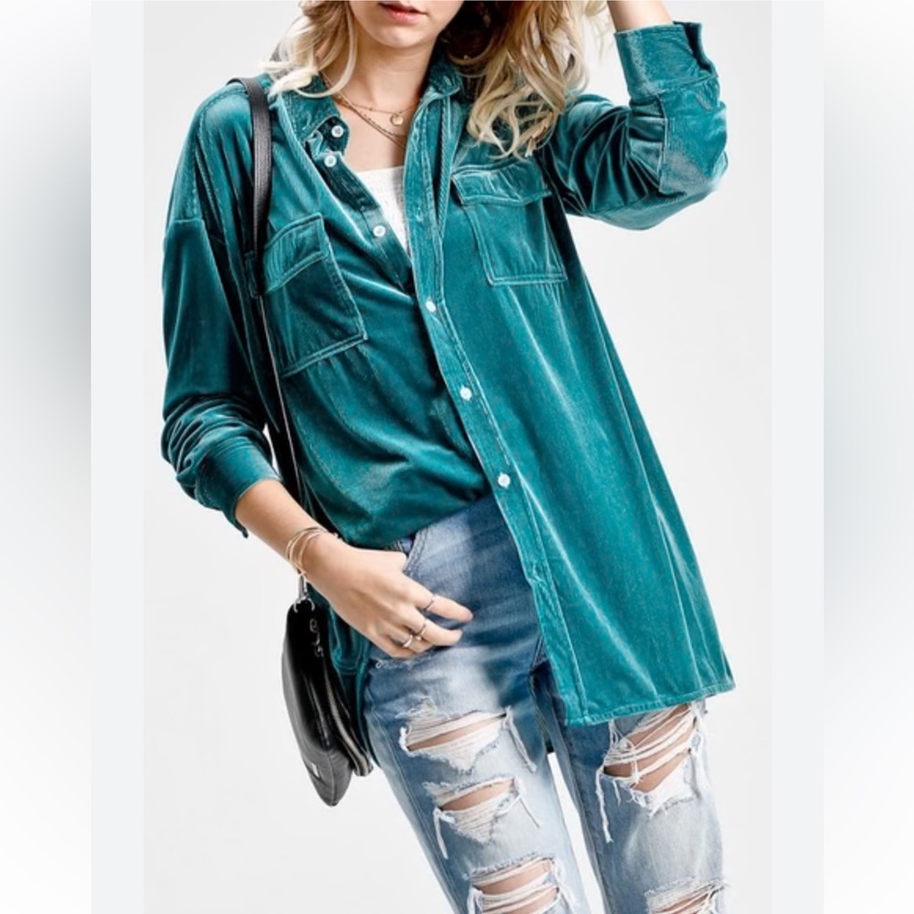 Velvet Blue Button Down Top